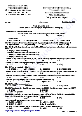 Đề thi thử THPT Quốc gia môn Hóa học năm 2017 - Mã đề 701 - Sở GD & ĐT Cần Thơ (Có đáp án)